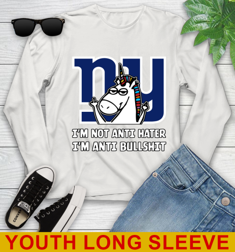 New York Giants NFL Football Unicorn I'm Not Anti Hater I'm Anti Bullshit Youth Long Sleeve 12
