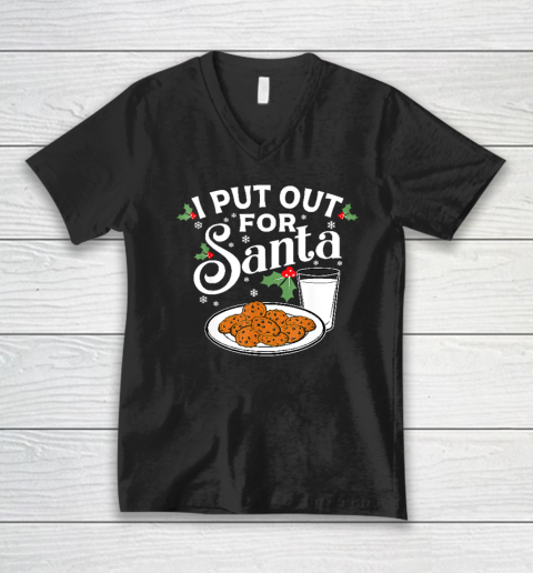 I Put Out For Santa Funny Christmas Cookies And Milk V-Neck T-Shirt