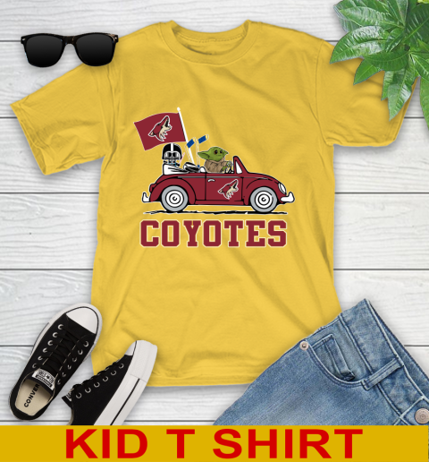 NHL Hockey Arizona Coyotes Darth Vader Baby Yoda Driving Star Wars Shirt Youth T-Shirt 8