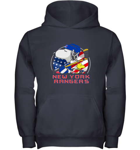 otfx new york rangersnoopy and woodstock nhl youth hoodie 43 front navy