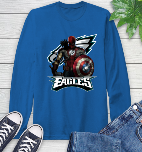 NFL Captain America Thor Spider Man Hawkeye Avengers Endgame Football Philadelphia Eagles Long Sleeve T-Shirt 9