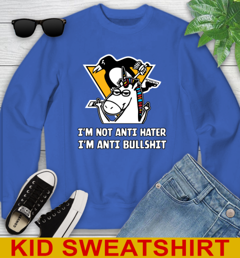 Pittsburgh Penguins NHL Hockey Unicorn I'm Not Anti Hater I'm Anti Bullshit Youth Sweatshirt 8 Pittsburgh Penguins NHL Hockey Unicorn I'm Not Anti Hater I'm Anti Bullshit Youth Sweatshirt - Image 8