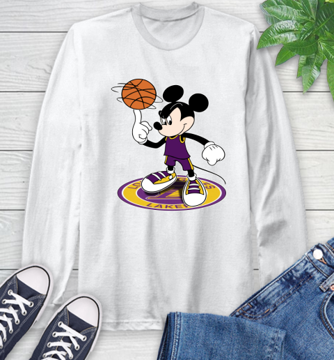 NBA Basketball Los Angeles Lakers Cheerful Mickey Disney Shirt Long Sleeve T-Shirt 2