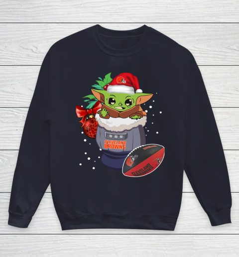 Cleveland Browns Christmas Baby Yoda Star Wars Funny Happy NFL Youth Sweatshirt 3