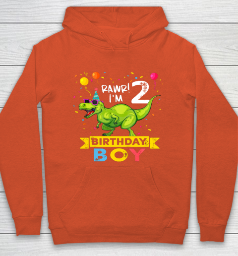 Kids 2 Year Old Shirt 2nd Birthday Boy T Rex Dinosaur Hoodie Tee