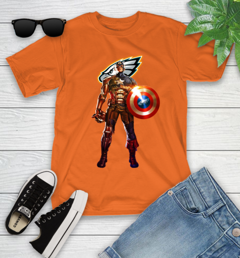 NFL Captain America Marvel Avengers Endgame Football Sports Philadelphia Eagles Youth T-Shirt 7