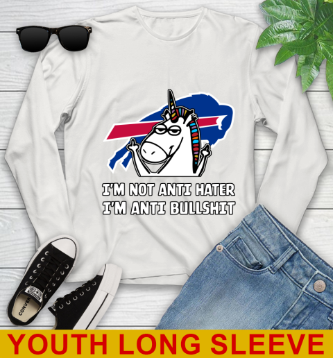 Buffalo Bills NFL Football Unicorn I'm Not Anti Hater I'm Anti Bullshit Youth Long Sleeve 12