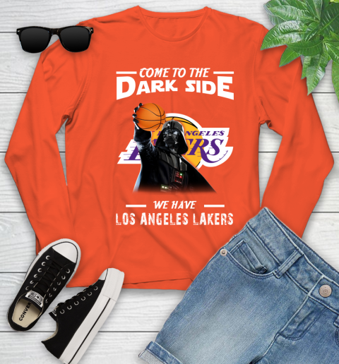 NBA Come To The Dark Side We Have Los Angeles Lakers Star Wars Darth Vader Basketball Youth Long Sleeve 3