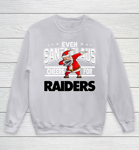 Oakland Raiders Even Santa Claus Cheers For Christmas NFL Youth Sweatshirt 3