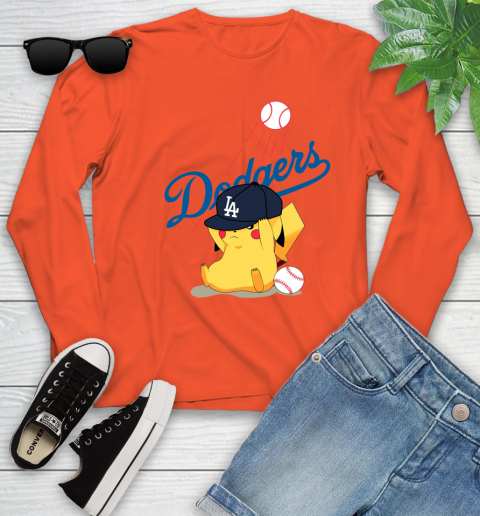 MLB Pikachu Baseball Sports Los Angeles Dodgers Youth Long Sleeve 4
