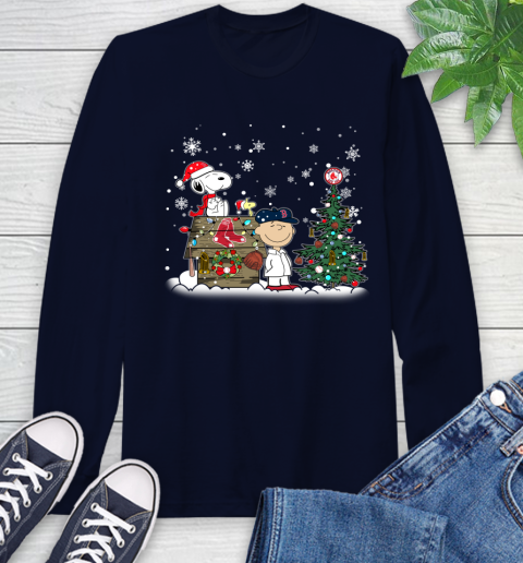 MLB Boston Red Sox Snoopy Charlie Brown Christmas Baseball Commissioner's Trophy Long Sleeve T-Shirt 3