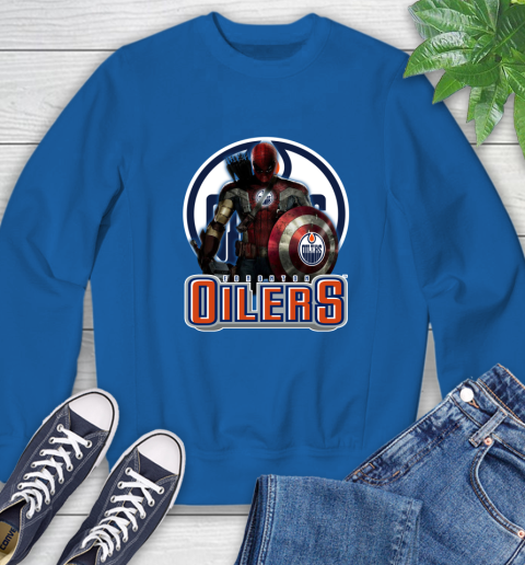 NHL Captain America Thor Spider Man Hawkeye Avengers Endgame Hockey Edmonton Oilers Sweatshirt 8