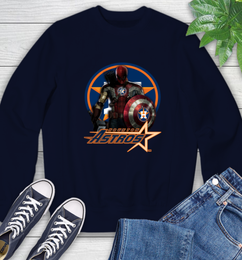 MLB Captain America Thor Spider Man Hawkeye Avengers Endgame Baseball Houston Astros Sweatshirt 3