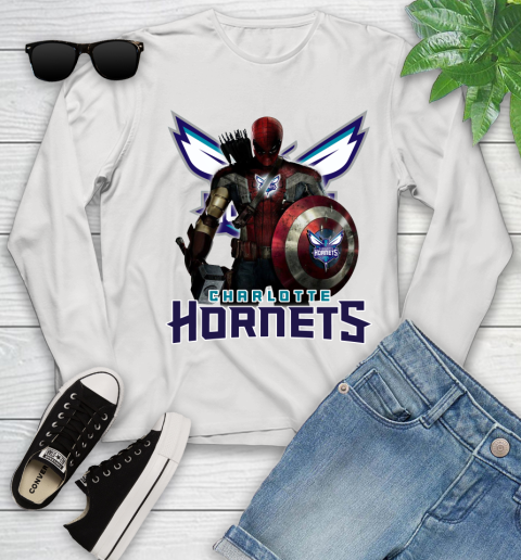 Charlotte Hornets NBA Basketball Captain America Thor Spider Man Hawkeye Avengers Youth Long Sleeve