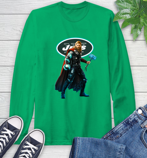 NFL Thor Avengers Endgame Football New York Jets Long Sleeve T-Shirt 7