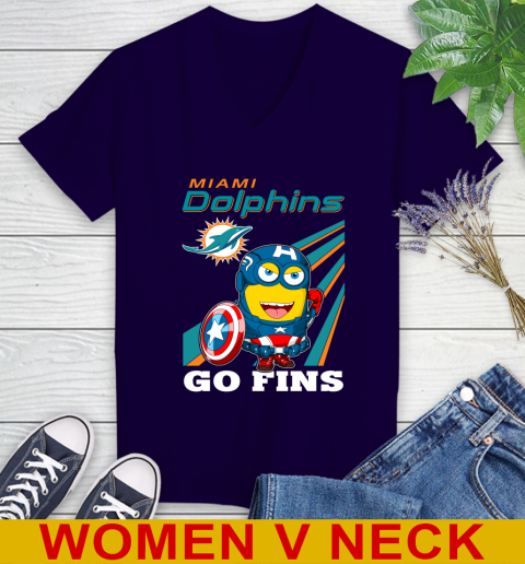 NFL Football Miami Dolphins Captain America Marvel Avengers Minion Shirt Women's V-Neck T-Shirt 3