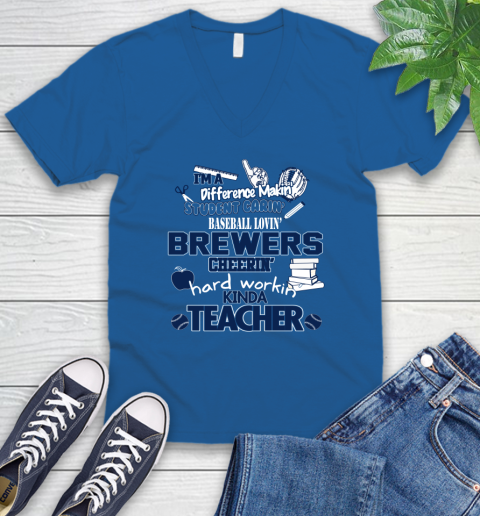 Milwaukee Brewers MLB I'm A Difference Making Student Caring Baseball Loving Kinda Teacher (1) V-Neck T-Shirt 5