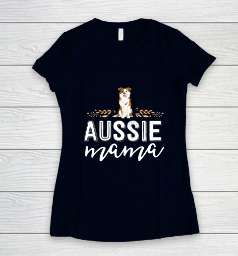 Dog Mom Shirt Aussie Mama Dog Mom Shirt For Women Australian Shepherd Women's V-Neck T-Shirt 2