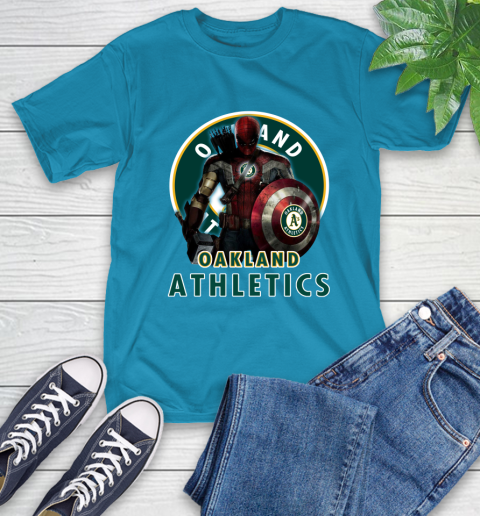 MLB Captain America Thor Spider Man Hawkeye Avengers Endgame Baseball Oakland Athletics T-Shirt 8