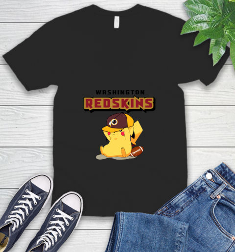 NFL Pikachu Football Washington Redskins V-Neck T-Shirt 2