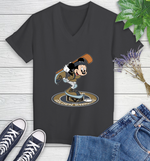 NHL Hockey Vegas Golden Knights Cheerful Mickey Disney Shirt Women's V-Neck T-Shirt 7