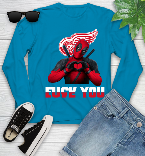 NHL Detroit Red Wings Deadpool Love You Fuck You Hockey Sports Youth Long Sleeve 8