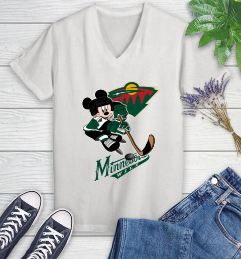 NHL Minnesota Wild Mickey Mouse Disney Hockey T Shirt Women's V-Neck T-Shirt