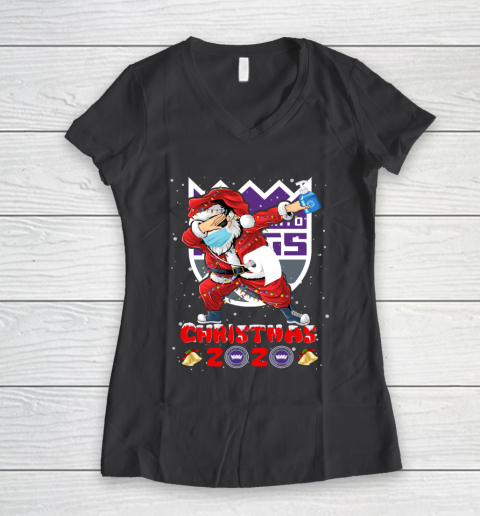 Sacramento Kings Funny Santa Claus Dabbing Christmas 2020 NBA Women's V-Neck T-Shirt 6