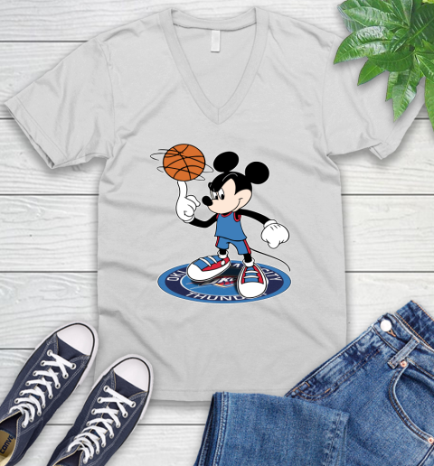 NBA Basketball Oklahoma City Thunder Cheerful Mickey Disney Shirt V-Neck T-Shirt 2