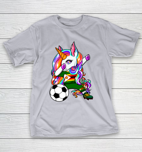 Dabbing Unicorn Zimbabwe Soccer Fans Jersey Flag Football T-Shirt 18