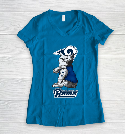 NFL Football My Cat Loves Los Angeles Rams Women's V-Neck T-Shirt 5
