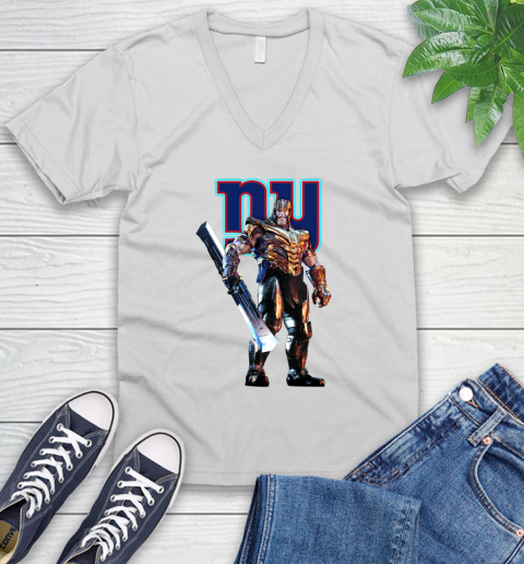NFL Thanos Gauntlet Avengers Endgame Football New York Giants V-Neck T-Shirt