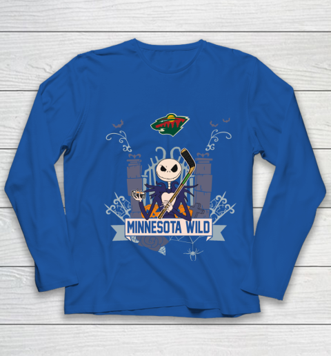 NHL Minnesota Wild Hockey Jack Skellington Halloween Youth Long Sleeve 7