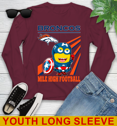 NFL Football Denver Broncos Captain America Marvel Avengers Minion Shirt Youth Long Sleeve 6