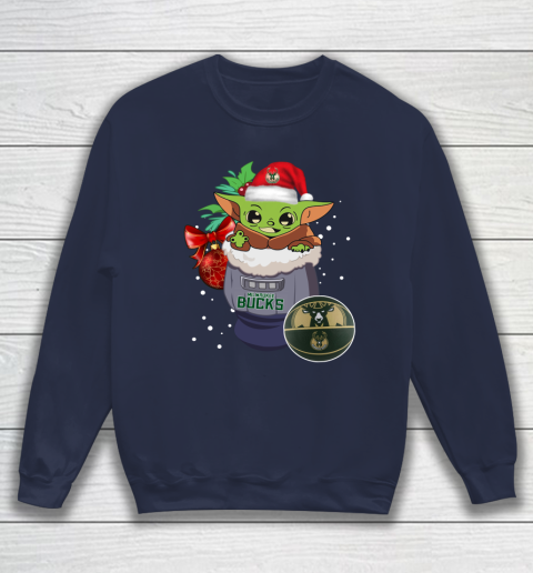 Milwaukee Bucks Christmas Baby Yoda Star Wars Funny Happy NBA Sweatshirt 3