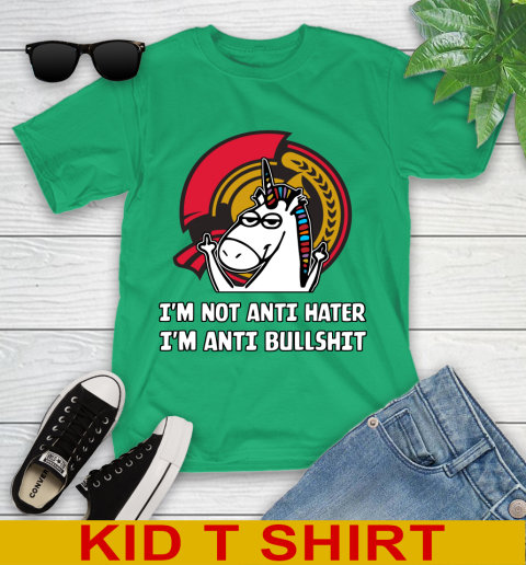 Ottawa Senators NHL Hockey Unicorn I'm Not Anti Hater I'm Anti Bullshit Youth T-Shirt 6