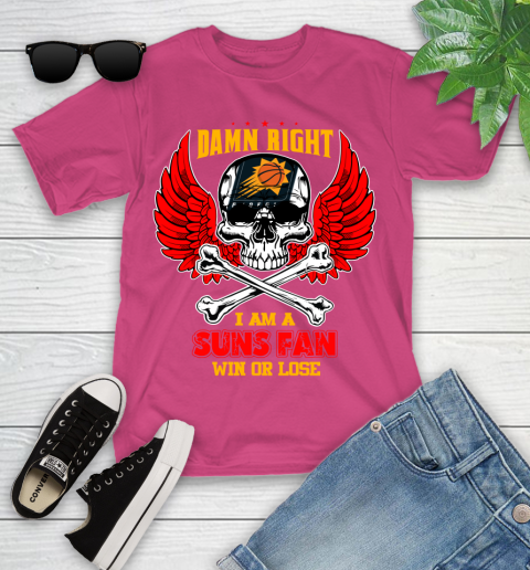 NBA Damn Right I Am A Phoenix Suns Win Or Lose Skull Basketball Sports Youth T-Shirt 11