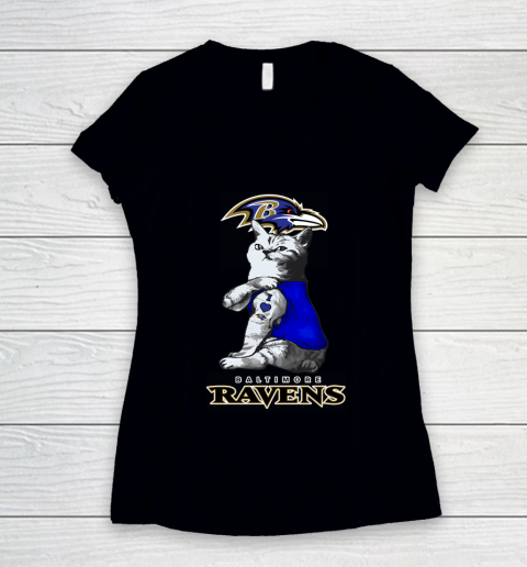 NFL Football My Cat Loves Baltimore Ravens Women's V-Neck T-Shirt