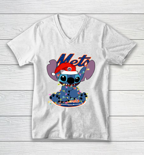 New York Mets MLB noel stitch Baseball Christmas V-Neck T-Shirt