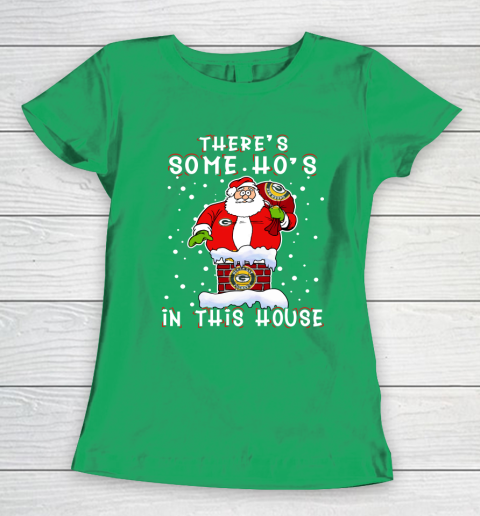 Green Bay Packers Christmas There Is Some Hos In This House Santa Stuck In The Chimney NFL Women's T-Shirt 5