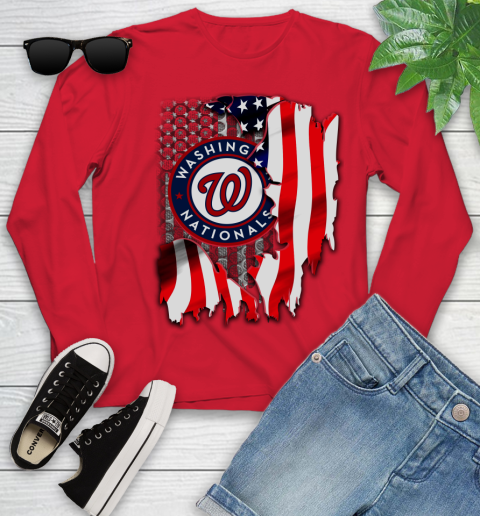 Washington Nationals MLB Baseball American Flag Youth Long Sleeve 11