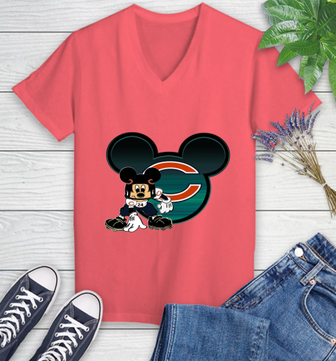 NFL Chicago Bears Mickey Mouse Disney Football T Shirt Women's V-Neck T-Shirt 6