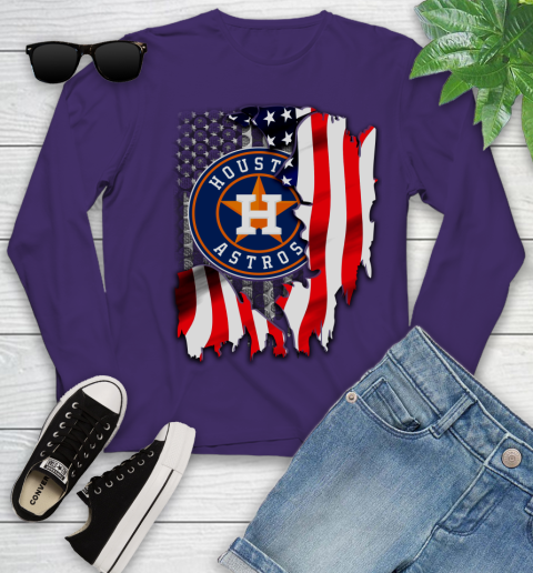 Houston Astros MLB Baseball American Flag Youth Long Sleeve 4