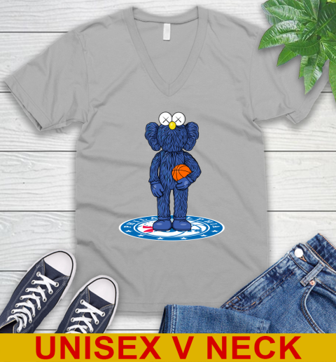 NBA Basketball Philadelphia 76ers Kaws Bff Blue Figure Shirt V-Neck T-Shirt 4