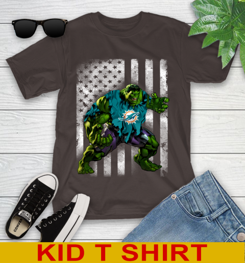 Miami Dolphins Hulk Marvel Avengers NFL Football American Flag Youth T-Shirt 6