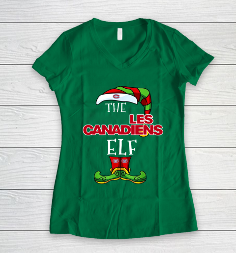 Montreal Canadiens Christmas ELF Funny NHL Women's V-Neck T-Shirt 3