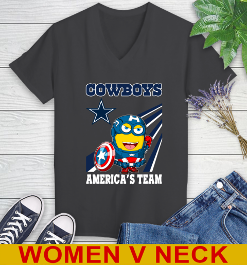 NFL Football Dallas Cowboys Captain America Marvel Avengers Minion Shirt Women's V-Neck T-Shirt 8