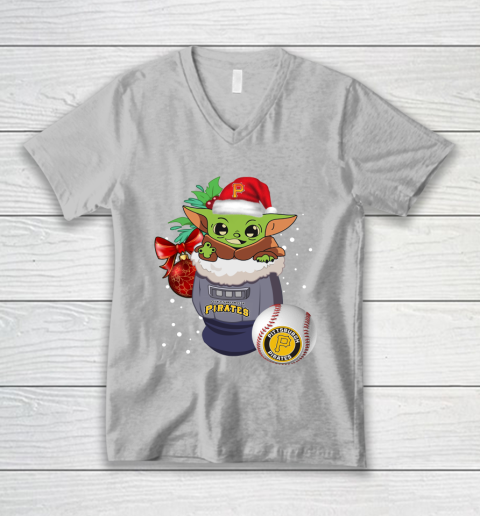 Pittsburgh Pirates Christmas Baby Yoda Star Wars Funny Happy MLB V-Neck T-Shirt 4