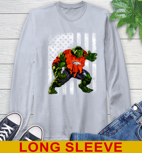 Denver Broncos Hulk Marvel Avengers NFL Football American Flag Long Sleeve T-Shirt 6