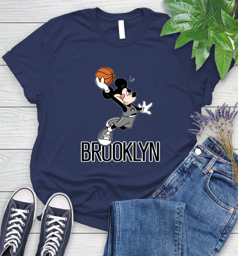 NBA Basketball Brooklyn Nets Cheerful Mickey Mouse Shirt Women's T-Shirt 12